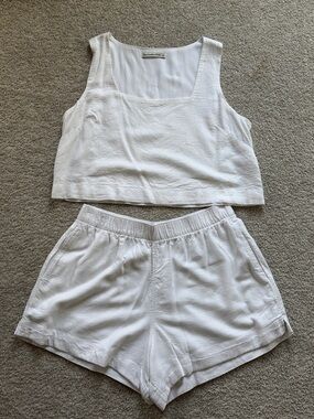 Abercrombie White Linen-Blend Square Neck Tank & Shorts Set